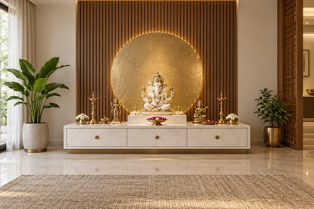 Marble Halo Console — AI-assisted Mandir units concept