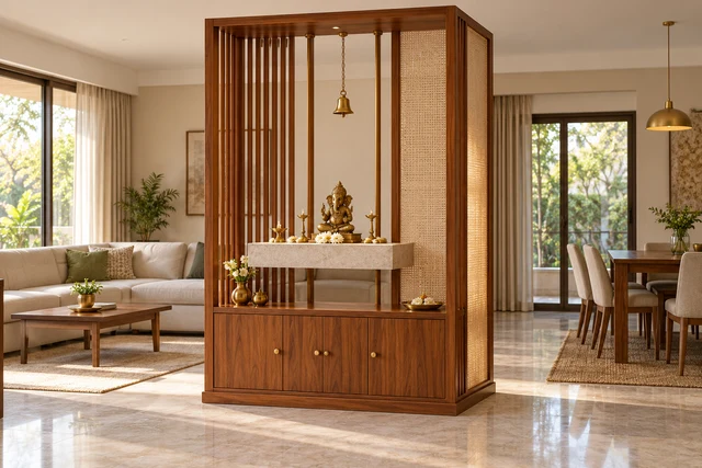 Teak Partition Mandir — AI-assisted Mandir units concept